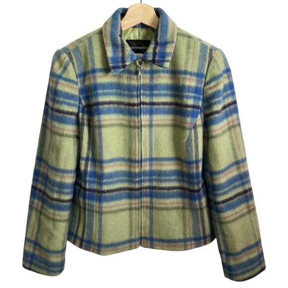 Vintage Jackets & Blazers - Vintage Requirements Wool Mohair Blend Plaid Full Zip Jacket Green Size 6